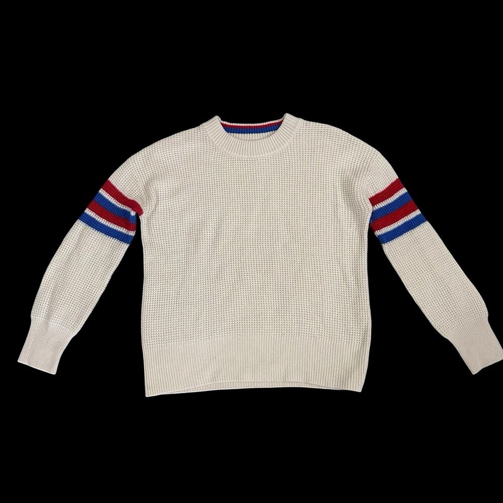 Faherty Brand Waffle Knit Sweater Wisp Throwback Women's L Ivory Stripes